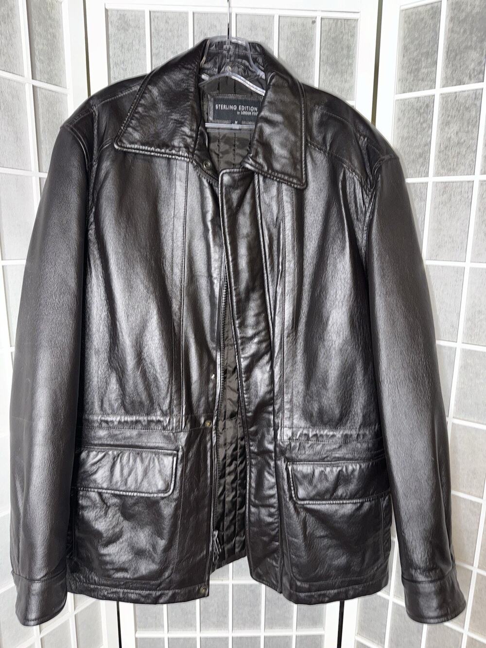 London Fog Leather Jacket Medium Mens Small Wear Black